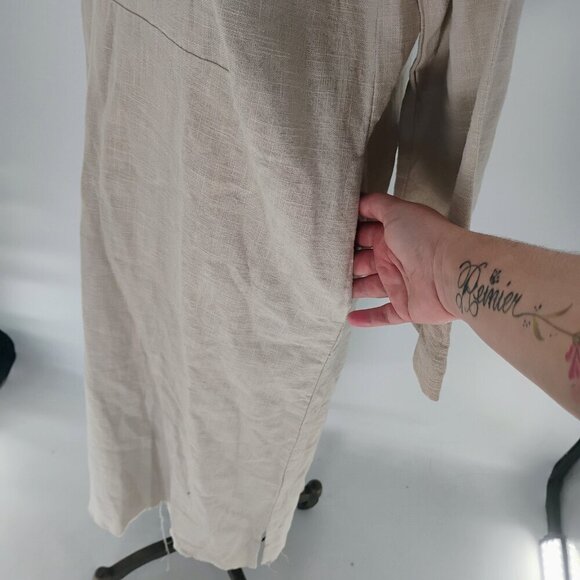 GIANNETTI Beige 100% Linen tunic thick midi Dress US 0-6 one size fits all - Picture 7 of 16
